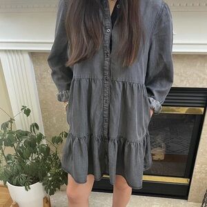 Serra Washed Black Tiered Button-Down Mini Dress
